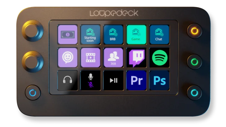 Close-up of the Loupedeck Live S custom console for streaming and productivity tasks